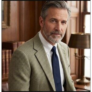 ⭐Brooks Brothers Men 41R 41 Green HOUNDSTOOTH Check 100% Linen Blend Sport Coat